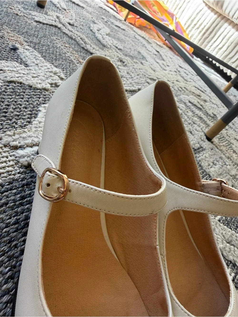 Tabi-style Cream Split-Toe Mary Jane Heels with Ankle Strap